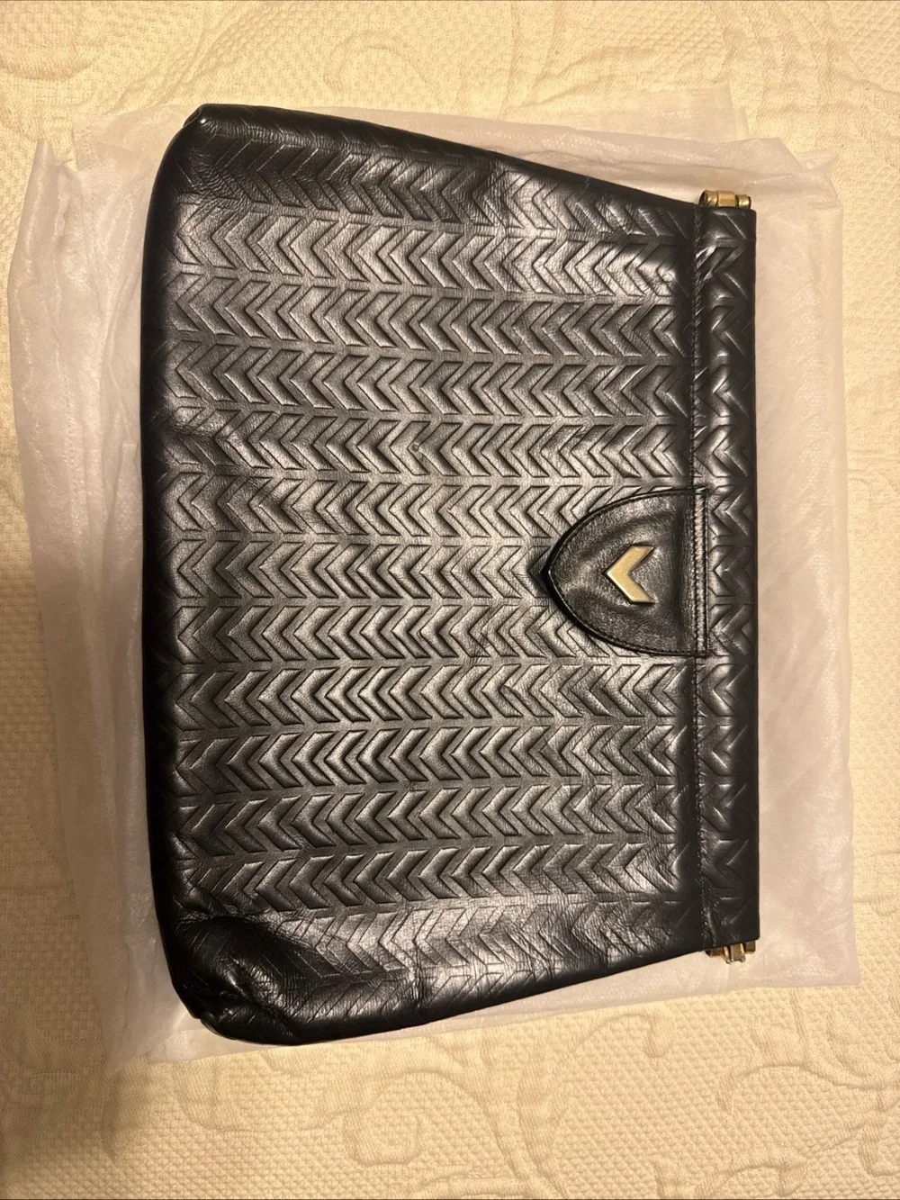 Mario Valentino Vintage Black Quilted Chevron Leather Wristlet Clutch